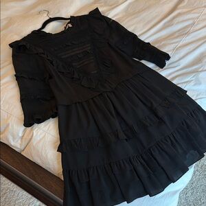 Rebecca Taylor Long Sleeved Silk and Lace Mini Dress